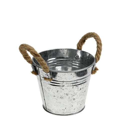 Floristik24 Cubo de metal brillante con asas de cuerda Ø12cm