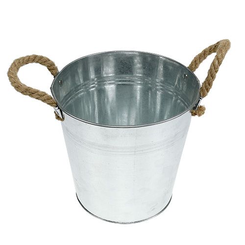 Artículo Cubo de metal brillante con asas de cuerda Ø22cm