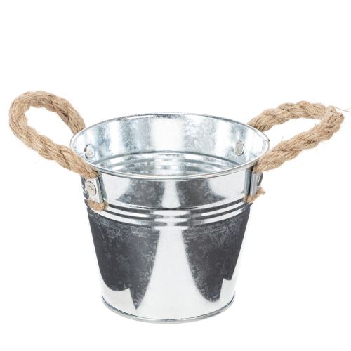 Cubo de metal brillante con asas de cuerda, Ø12 cm comprar | Floristik24.es