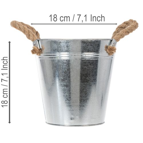 Cubo de metal brillante con asas de cuerda, Ø18 cm | Floristik24.es