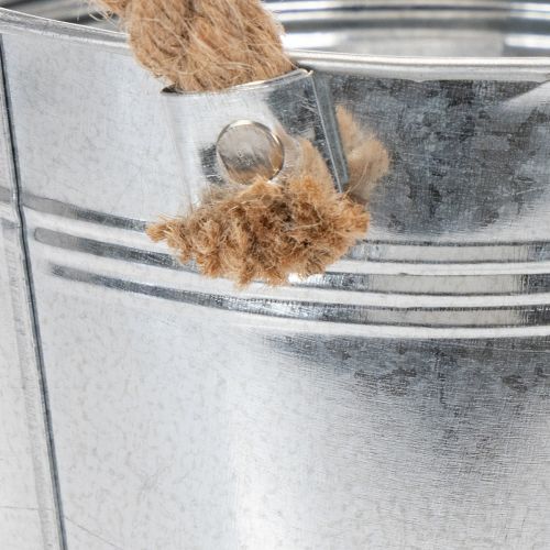Cubo de metal brillante con asas de cuerda, Ø18 cm | Floristik24.es