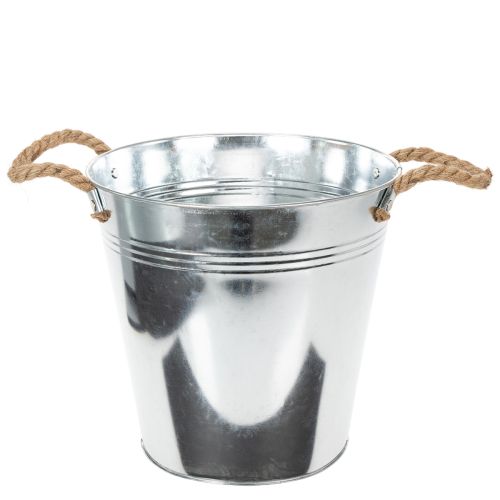 Cubo de metal brillante con asas de cuerda, Ø25 cm comprar | Floristik24.es