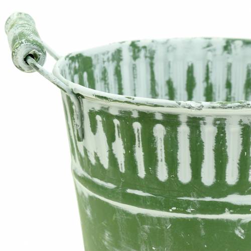 Floristik24 Cubo de hojalata verde encalado Ø19cm H17cm 1 pieza