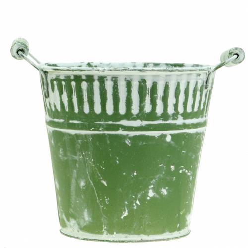 Floristik24 Cubo de hojalata verde encalado Ø19cm H17cm 1 pieza