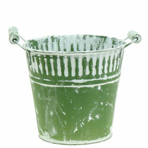 Floristik24 Cubo de hojalata verde encalado Ø19cm H17cm 1 pieza