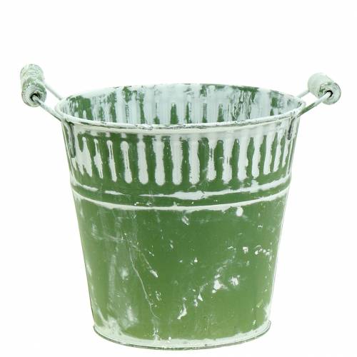 Floristik24 Cubo de hojalata verde blanco lavado Ø19cm H17cm 1pc