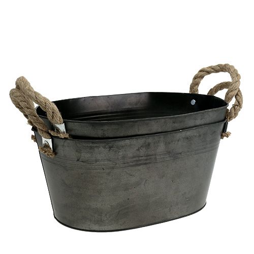Floristik24 Cuenco de hojalata antiguo ovalado 31 x 20 cm H15 cm 2 piezas
