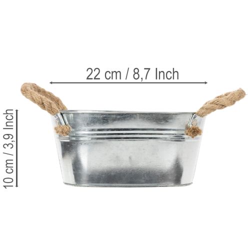 Bol de metal con asas de cuerda, color plata, 22 cm de alto, 10 cm de ancho | Floristik24.es