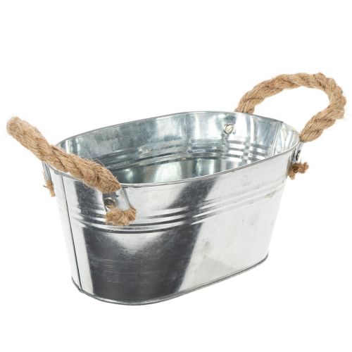 Bol de metal con asas de cuerda, color plata, 22 cm de alto, 10 cm de ancho | Floristik24.es