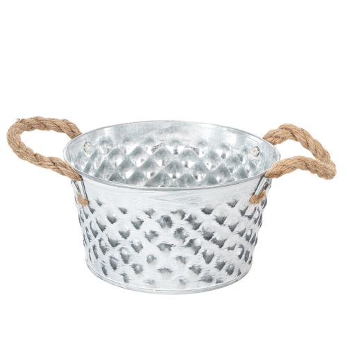 Bol de chapa metálica con asas de cuerda Ø18cm H10cm comprar | Floristik24.es