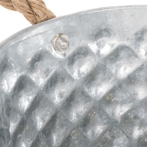 Bol de chapa metálica con asas de cuerda Ø18cm H10cm | Floristik24.es
