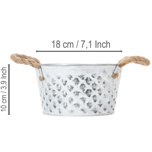 Bol de chapa metálica con asas de cuerda Ø18cm H10cm | Floristik24.es