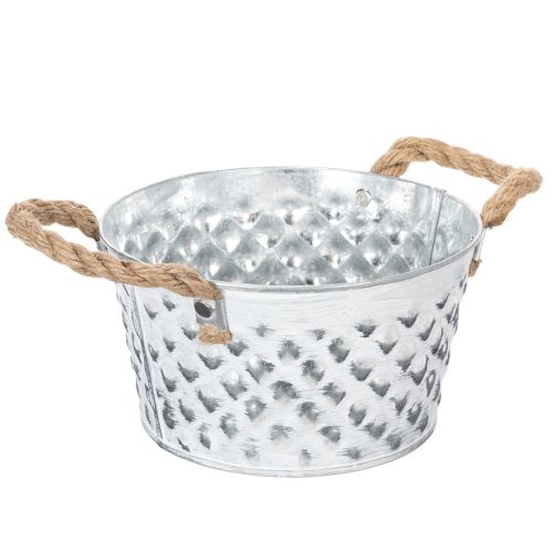 Bol de chapa metálica con asas de cuerda Ø18cm H10cm | Floristik24.es