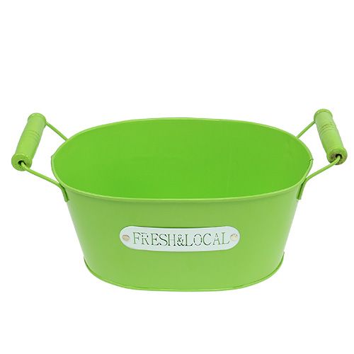 Floristik24 Cuenco de hojalata ovalado verde 22cm x 15cm H10cm