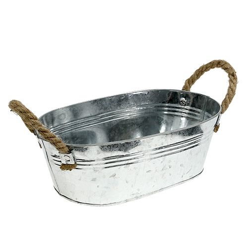 Floristik24 Cuenco de hojalata ovalado plateado 30cm x 17cm x 10cm