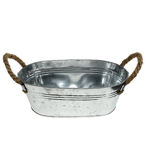 Floristik24 Cuenco de hojalata ovalado plateado 30cm x 17cm x 10cm
