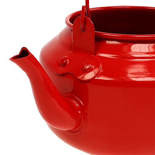 Floristik24 Tetera de chapa roja Ø12cm H9cm