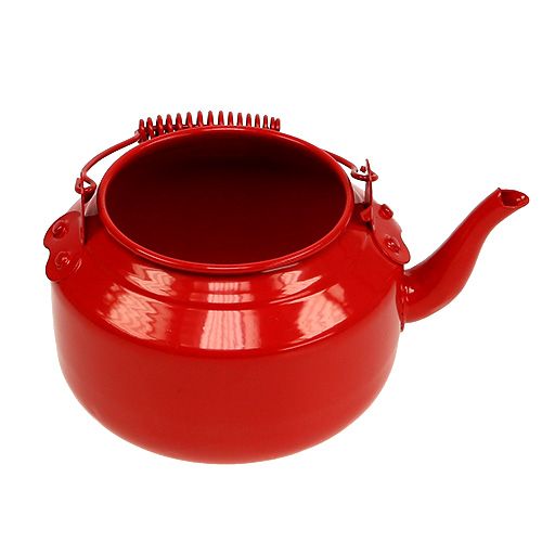 Floristik24 Tetera de chapa roja Ø12cm H9cm