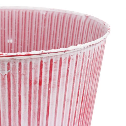Floristik24 Olla de hojalata rayada roja Ø22cm H21cm
