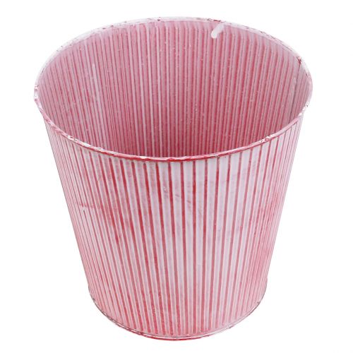 Floristik24 Olla de hojalata rayada roja Ø22cm H21cm