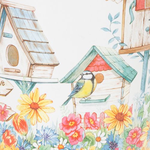 Artículo Maceta de hojalata con casitas para pájaros, decoración de verano, macetero de 14,5 cm de alto y 13,5 cm de diámetro.