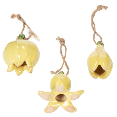 Artículo Colgantes de flores de cerámica, diseño alegre, estampado floral, decoración primaveral, 9 cm, 6 piezas