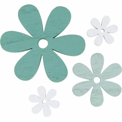 Floristik24 Flores decorativas dispersas en flor de madera verde, menta y blanca para esparcir 29 piezas