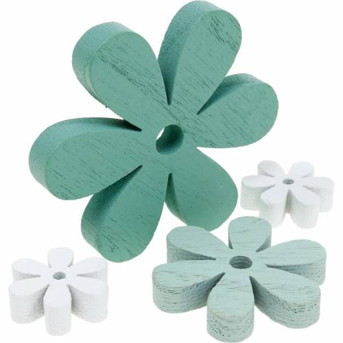Floristik24 Flores decorativas dispersas en flor de madera verde, menta y blanca para esparcir 29 piezas