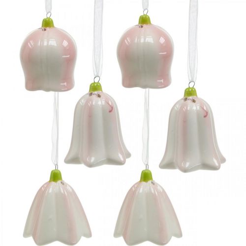 Floristik24 Campana de flores para colgar rosa, crema primavera decoración cerámica H6cm 6pcs