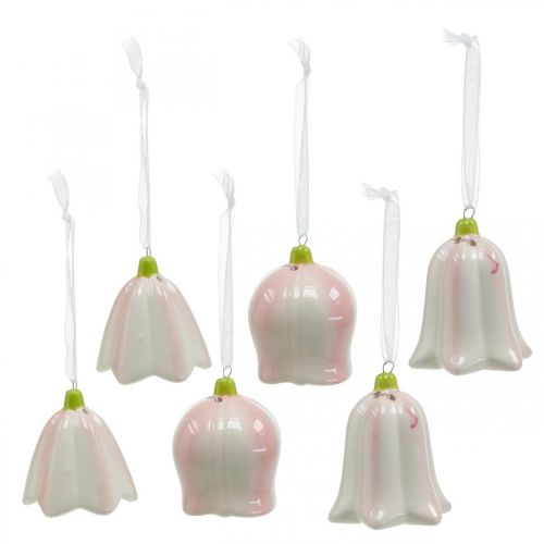 Floristik24 Campana de flores para colgar rosa, crema primavera decoración cerámica H6cm 6pcs