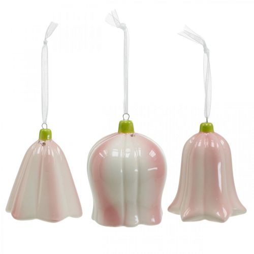 Floristik24 Campana de flores para colgar rosa, cerámica flor crema Al8.5cm 3ud