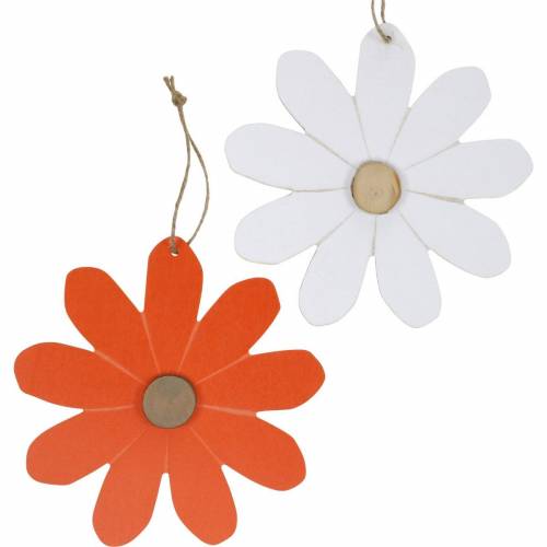 Floristik24 Colgante de flores, flores decorativas naranja y blanco, decoración de madera, verano, flores decorativas 8 piezas