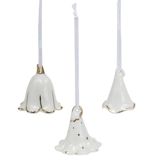 Floristik24 Campanas de flores para colgar Blanco, oro 4,5cm - 5cm 3pzs