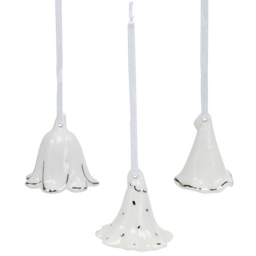 Floristik24 Campanas de flores para colgar blanco, plata 3 piezas