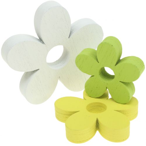 Floristik24 Flor de madera blanco/amarillo/verde 3cm - 5cm 48 piezas