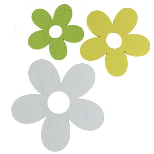 Floristik24 Flor de madera blanco/amarillo/verde 3cm - 5cm 48p