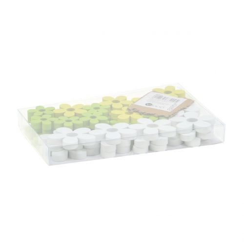 Floristik24 Flor de madera blanco/amarillo/verde 3cm - 5cm 48 piezas