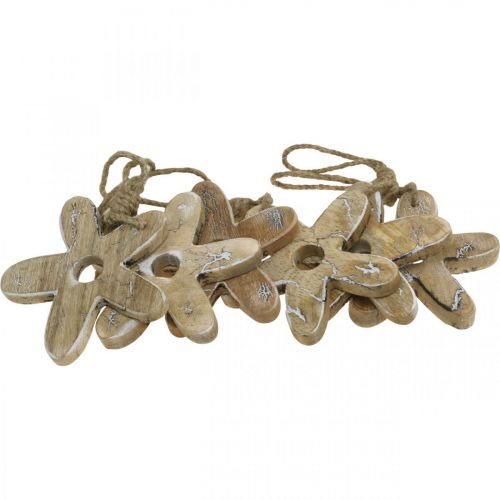 Artículo Flor de madera con estampado, primavera, colgante de madera natural, blanco H10cm 6pcs