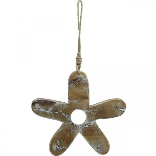 Artículo Flor para colgar, decoración de madera con estampado, decoración primaveral natural, blanco Al. 19,5 cm