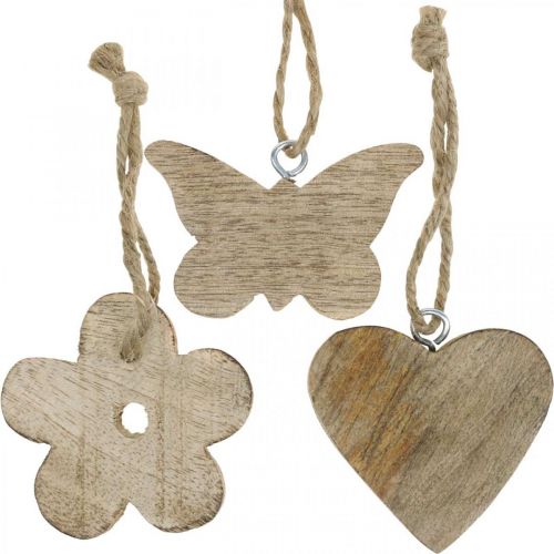 Floristik24 Colgante de madera flor corazón mariposa decoración primavera natural H5.5/4cm 12 piezas