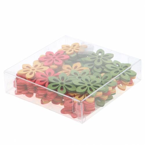 Floristik24 Decoración dispersa flor madera naranja, amarillo, verde 4cm 72 piezas