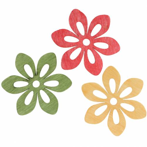Floristik24 Decoración dispersa flor madera naranja, amarillo, verde 4cm 72 piezas