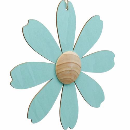 Artículo Flores de madera para colgar, decoración de primavera, flor de madera rosa y azul, verano, flores decorativas 4pcs