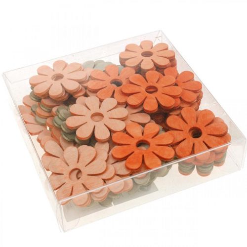 Artículo Flores para esparcir naranja, albaricoque, marrón decoración dispersa madera 72 piezas