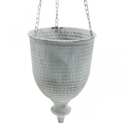 Floristik24 Cesta colgante Shabby Chic Blanco Ø21cm con gancho y cadena