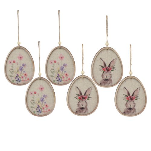Artículo Cuadro de flores conejito en huevo Huevos de Pascua decoración madera 9,5×12cm 6 piezas