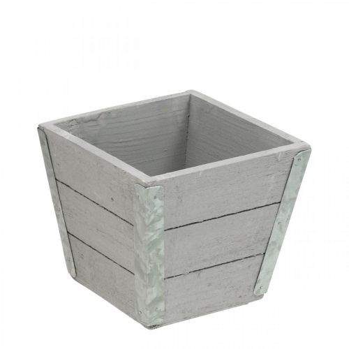 Jardinera de madera macetero shabby chic gris 12,5×14,5×14,5cm