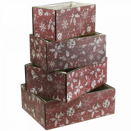 Artículo Caja de flores Macetero navideño madera rojo juego de 4