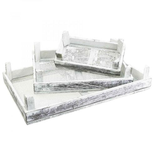 Juego de 3 bandejas decorativas de madera con arreglo shabby chic