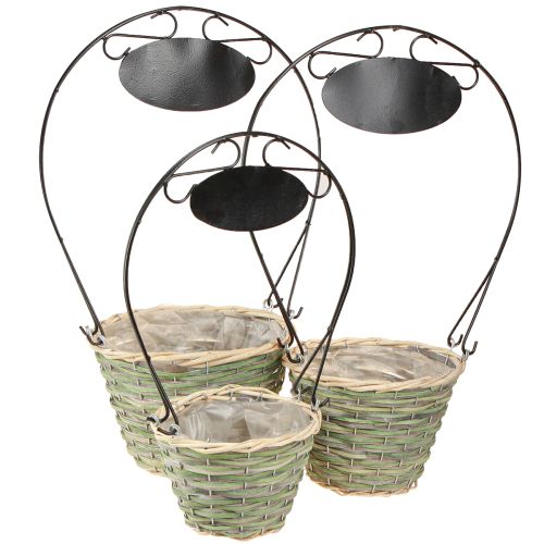 Floristik24 Cesta de flores con asa y letrero de metal Ø23/20/17cm juego de 3